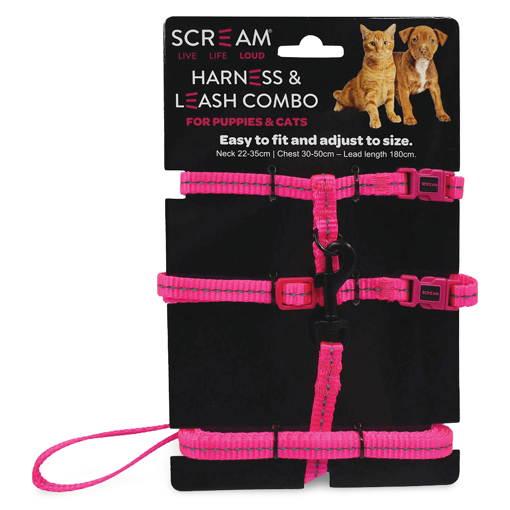 Reflective Adjustable Nylon Cat Puppy Harness With Leash Loud Pink