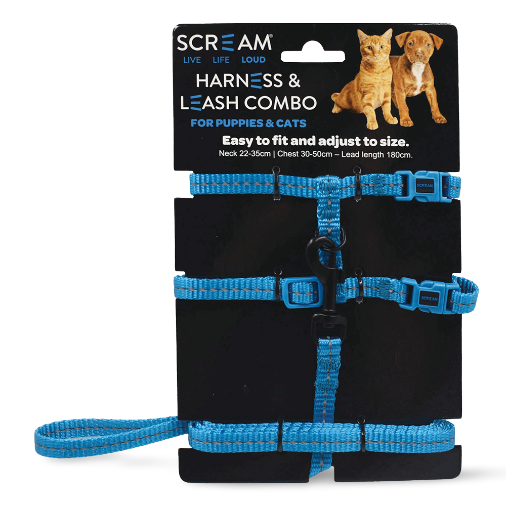 Reflective Adjustable Nylon Cat Puppy Harness With Leash Loud Blue