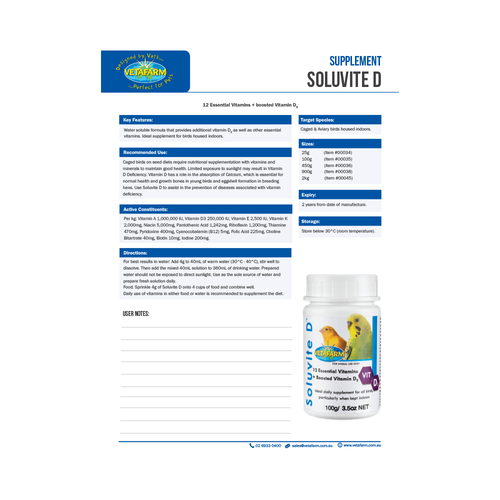 Bird Soluvite D 4 Bird Soluvite D