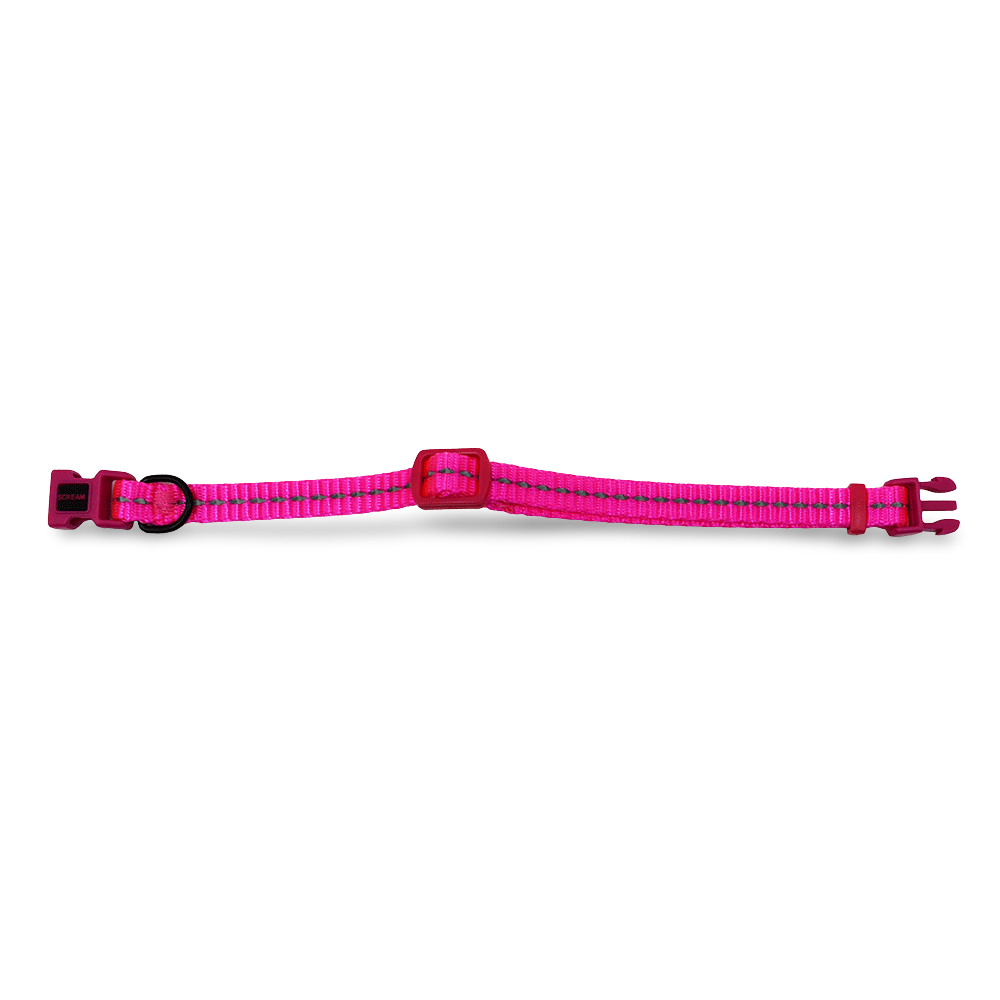 Reflective Adjustable Nylon Puppy Collar Loud Pink