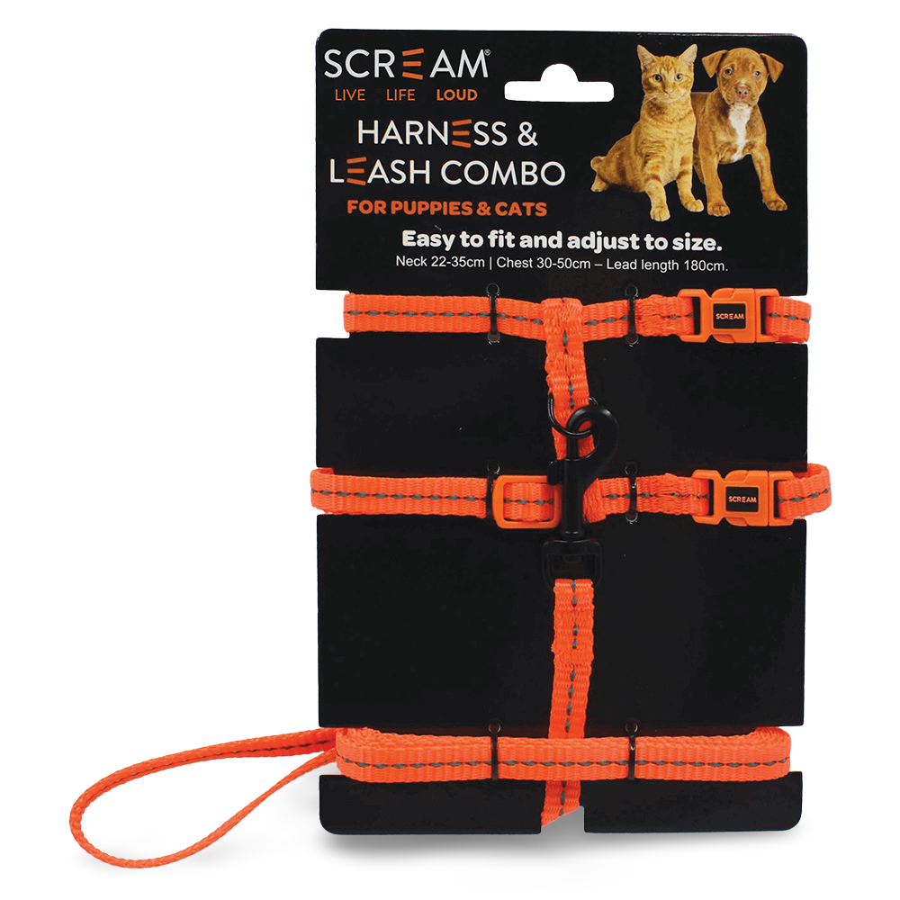 Reflective Adjustable Nylon Cat Puppy Harness With Leash Loud Orange