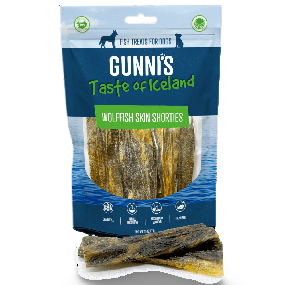 Wolffish Skin Shorties Dog Treats 1 Wolffish Skin Shorties Dog Treats