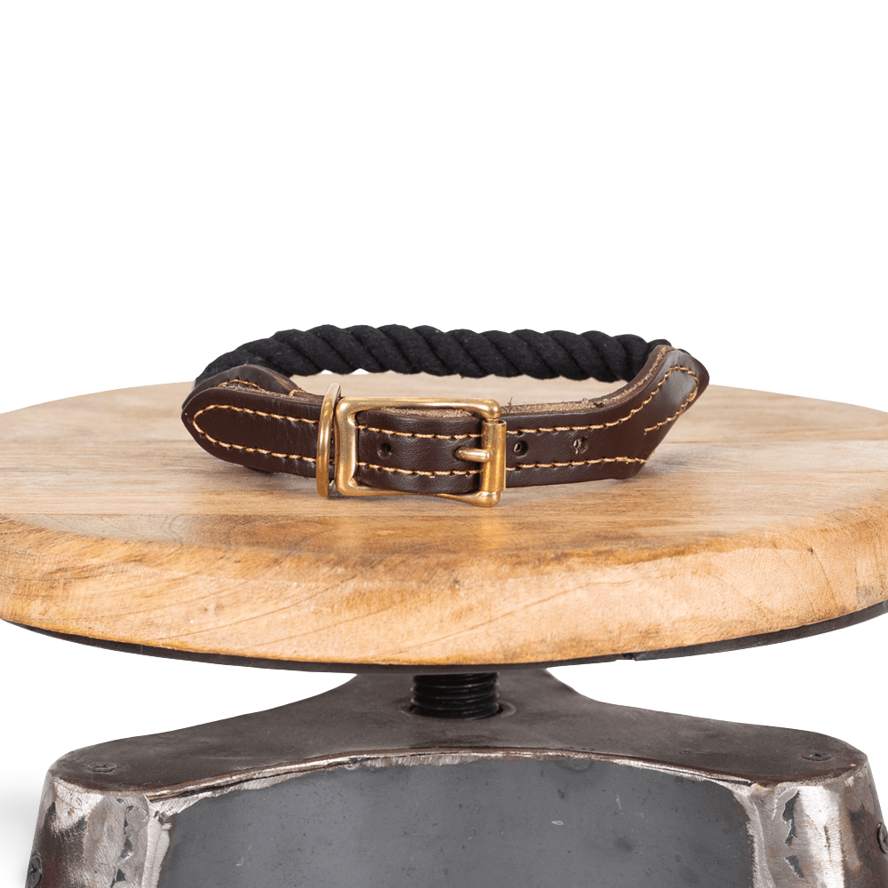 Leather And Brass Rope Collar Black 1 Leather And Brass Rope Collar Black