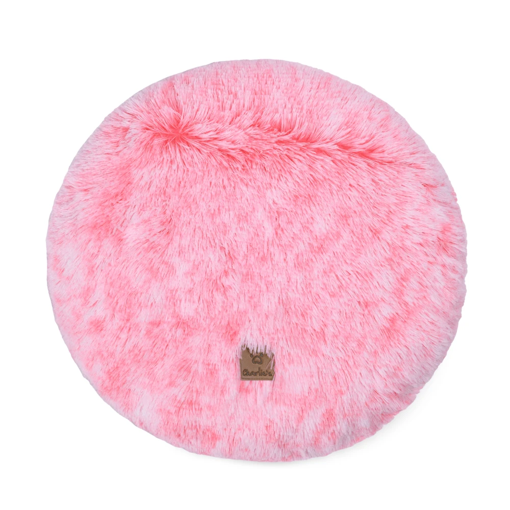 Round Shaggy Faux Fur Calming Pet Mat Ombre Pink 2 Round Shaggy Faux Fur Calming Pet Mat Ombre Pink