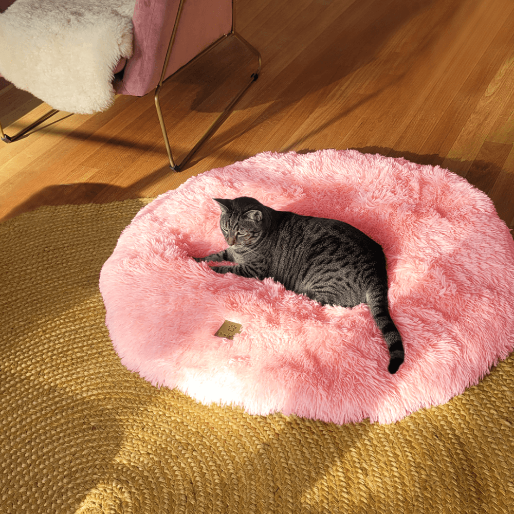 Round Shaggy Faux Fur Calming Pet Mat Ombre Pink 7 Round Shaggy Faux Fur Calming Pet Mat Ombre Pink