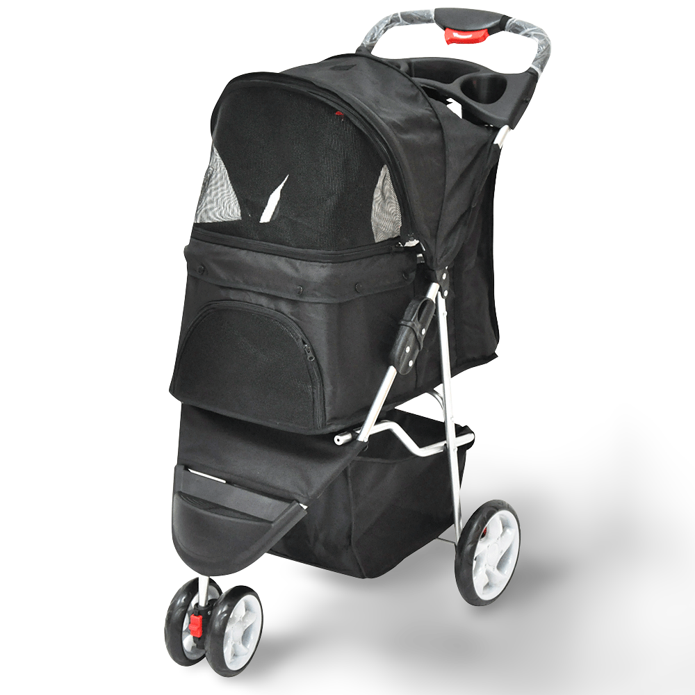 Pet Stroller With 3 Wheels Black