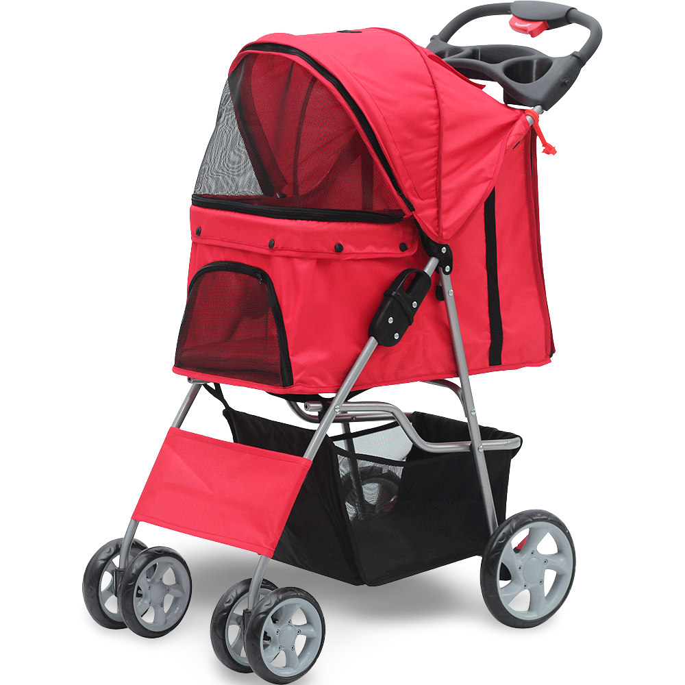 Pet Stroller With 4 Wheels Red