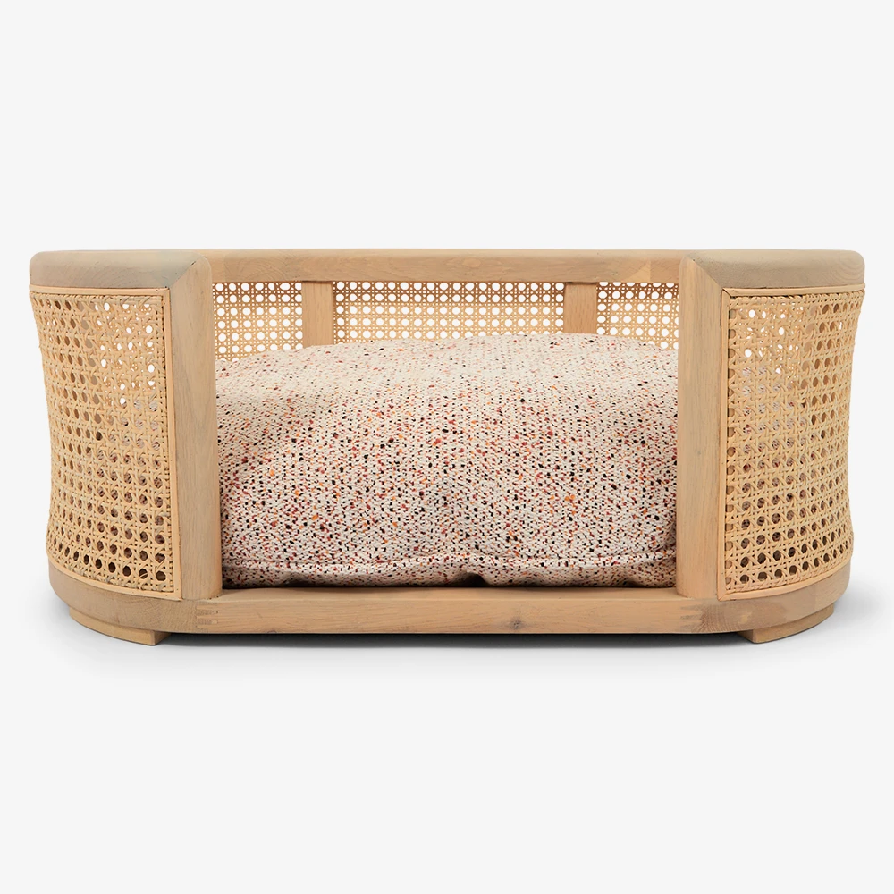 Natural Oak Wood Wicker Frame Pink Cushion Pet Bed 7 Natural Oak Wood Wicker Frame Pink Cushion Pet Bed