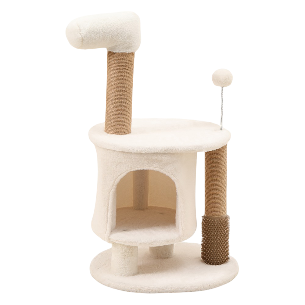 Cat Scratching Tower in White Velvet