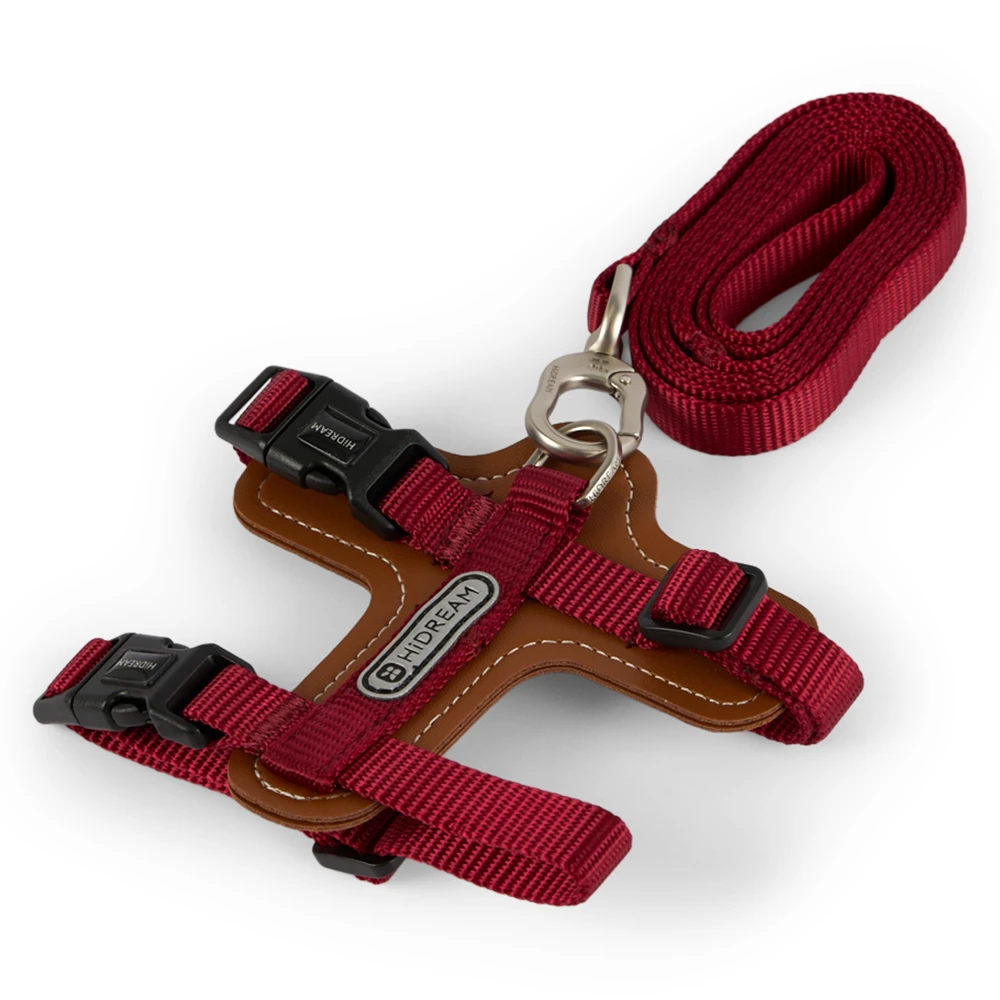 Leather Cat Harness And Leash Set Red