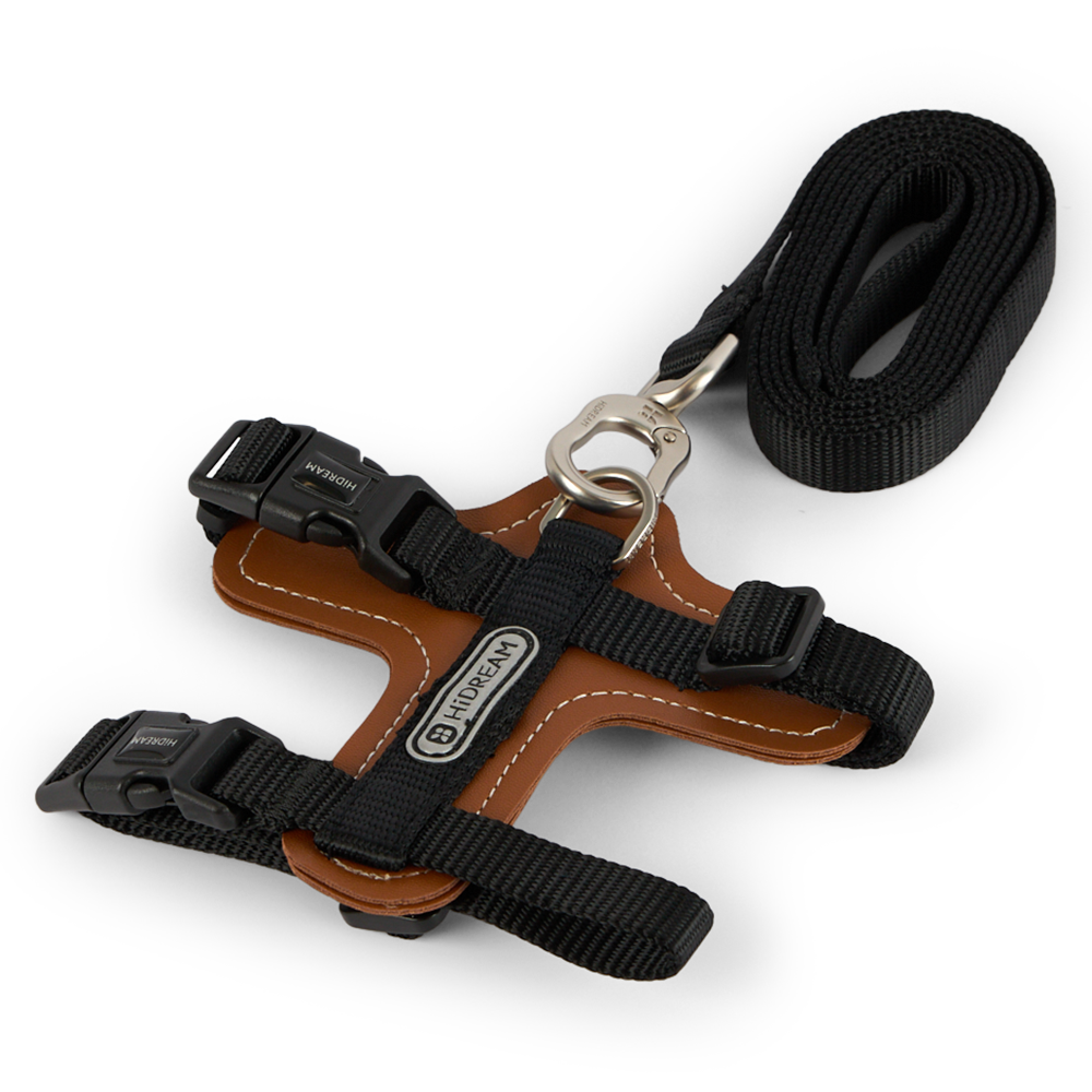 Leather Cat Harness And Leash Set Black