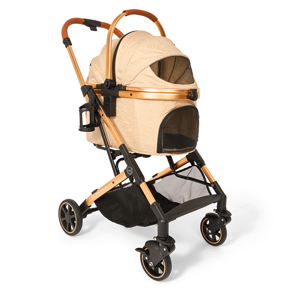 Large Foldable Pet Stroller Beige For Cats And Dogs