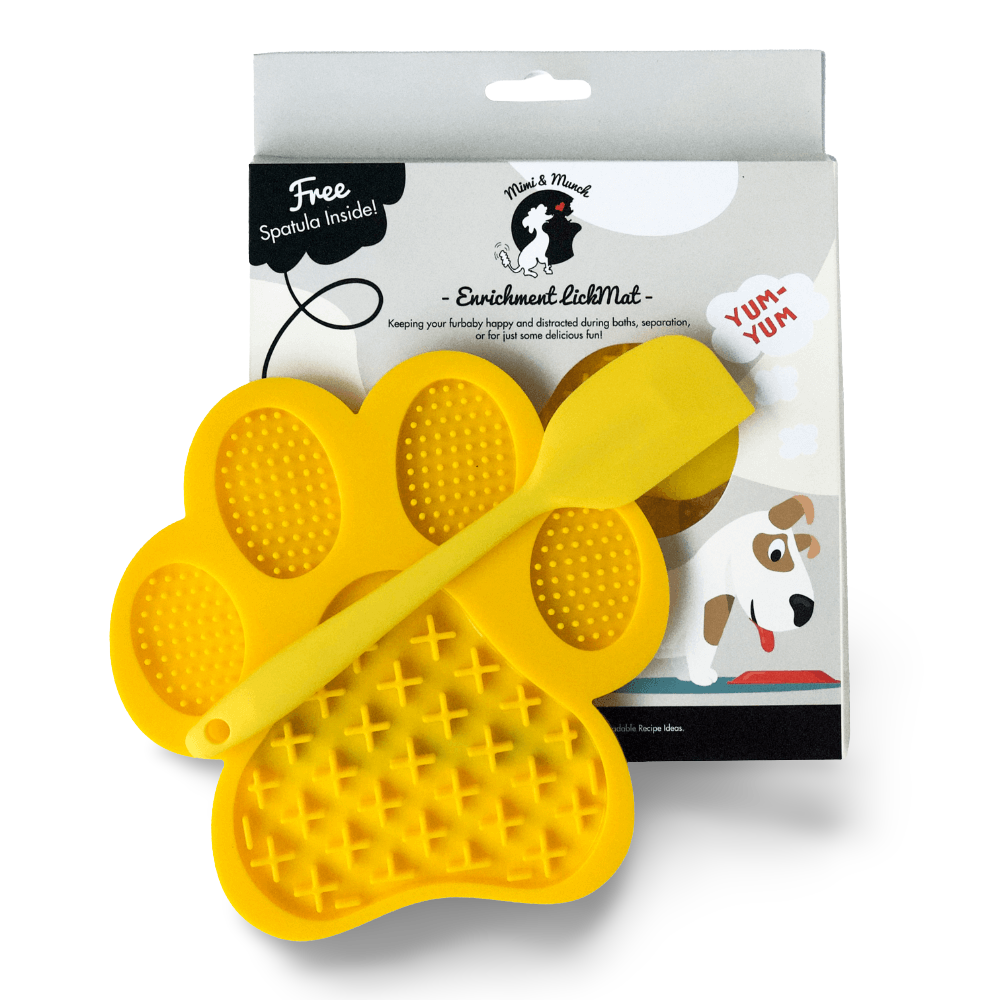 Enrichment Lick Mat With Spatula Yellow 1 Enrichment Lick Mat With Spatula Yellow