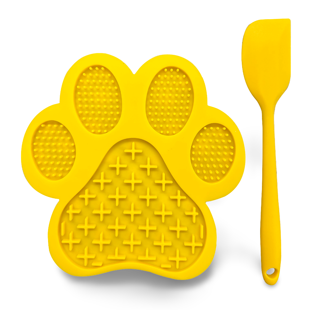 Enrichment Lick Mat With Spatula Yellow 2 Enrichment Lick Mat With Spatula Yellow