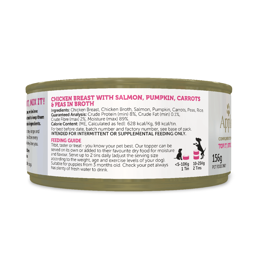 Taste Toppers Wet Dog Food Chicken Breast With Salmon And Veggies In Broth Tin 2 Taste Toppers Wet Dog Food Chicken Breast With Salmon And Veggies In Broth Tin