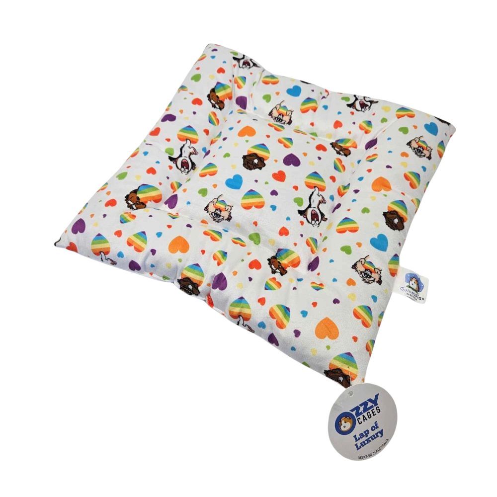 Fleece Lap Pee Pad Rainbow Hearts for Guinea Pigs