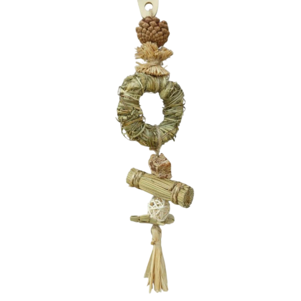 Woven Grass Ring N Pom Pom Hanging Small Pet Toy 3 Woven Grass Ring N Pom Pom Hanging Small Pet Toy