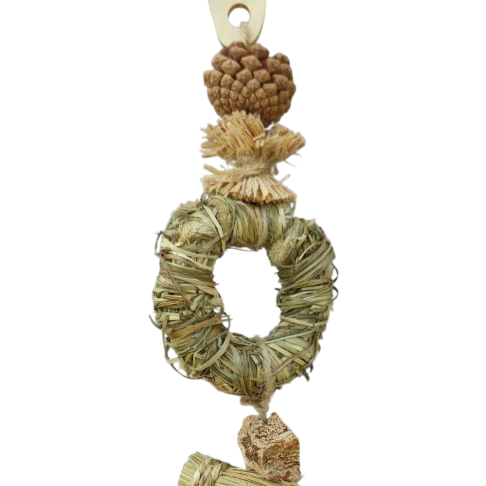 Woven Grass Ring N Pom Pom Hanging Small Pet Toy 4 Woven Grass Ring N Pom Pom Hanging Small Pet Toy